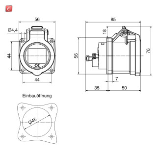 BALS / 136461 / Anbausteckdose INNOLINQ mit QUICK-CONNECT gerade 16A 3p 230V 6h, IP54 / EAN 4024941395526