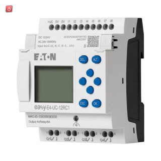 EATON / 197211 / Steuerrelais, erweiterbar, vernetzbar (Ethernet), 12/24 V DC, 24 V AC, digital: 8, davon analog nutzbar: 4, Ausg„nge Anzahl: Relais: 4, Schraubklemme EASY-E4-UC-12RC1 / EAN4015081939480