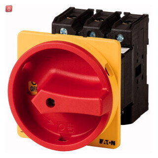 EATON / 048218 / Hauptschalter, P3, 63 A, Zwischenbau, 3-polig, NOT-AUS-Funktion, mit rotem Drehgriff und gelbem Sperrkranz, abschlieábar in 0-Stellung P3-63/V/SVB / EAN4015080482185