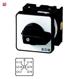 EATON / 095813 / Spannungsmesserumschalter, T0, 20 A, Einbau, 3 Baueinheit(en), Kontakte: 6, 45 ø, rastend, mit 0-Stellung, Phase/Phase-0-Phase/N, Abwicklungs Nr. 8007 T0-3-8007/E / EAN4015080958130