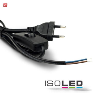 ISO111172 / Anschlussleitung mit Flachstecker und Schalter, schwarz, 1,5m / 9009377006852