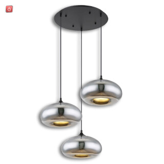 ISO115052 / Hängeleuchte Metall schwarz, oval, Glas chrom, 3xE27 Fassung, exkl. Leuchtmittell / 9009377099113