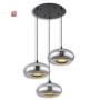 ISO115052 / Hängeleuchte Metall schwarz, oval, Glas chrom, 3xE27 Fassung, exkl. Leuchtmittell / 9009377099113