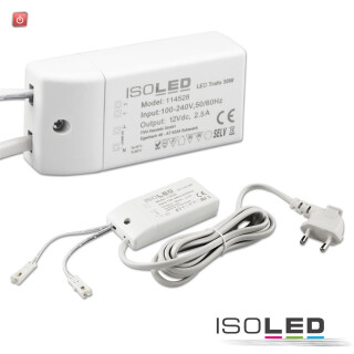 ISO114528 / LED Trafo MiniAMP 12V/DC, 0-30W, 200cm Kabel mit Flachstecker, sekundär 2 female Buchsen / 9009377081231