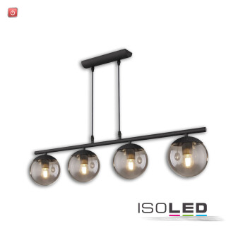 ISO115041 / Hängeleuchte Metall schwarz, rund, rauchglas, 4xE27 Fassung, exkl. Leuchtmittel / 9009377099038