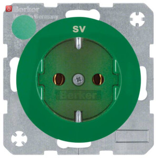 BER47432003 / Steckdose SCHUKO m Druck R.1/R.3 grün gl / EAN 4011334366676