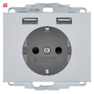 BER48037003 / Steckdose SCHUKO/USB A-A, K.5, alu matt / EAN 4011334510567