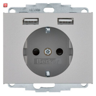 BER48037004 / Steckdose SCHUKO/USB A-A, K.5, edelstahl / EAN 4011334510574
