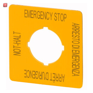 EATON / 121373 / Schild, NOT-HALT, H x B = 50 x 50 mm, gelb, DE, EN, FR, IT M22-XYK11 / EAN4015081192038