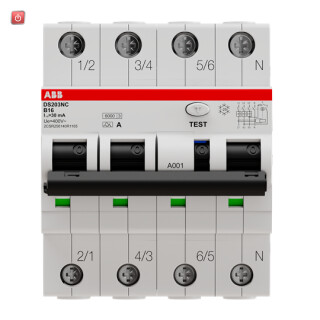 ABB2CSR256140R1165 / DS203NCA-B16/0,03 FI/LS-Schalter 6kA, 3P+N, Typ A, B 16, 30mA / EAN 8012542077923