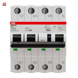 ABB2CSR256440R1164 / DS203NCA-C16/0,03APR FI/LS-Schalter 6kA, 3P+N, Typ A, C 16, 30mA, kurz / EAN 8012542261421