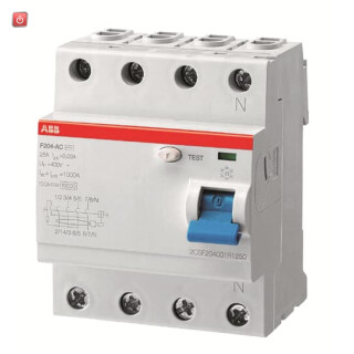 ABB2CSF204197R1250 / F204A-25/0,03/400H FI-Schutzschalter 4P,Typ A,25A,30mA,400Hz / EAN 8012542968603