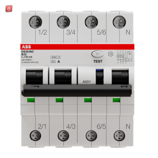 ABB2CSR256140R1325 / DS203NCA-B32/0,03 FI/LS-Schalter 6kA, 3P+N, Typ A, B 32, 30mA / EAN 8012542077626