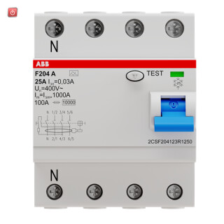 ABB2CSF204123R1250 / F204A-25/0,03L FI-Schutzschalter 4P,Typ A,25A,30mA,N links / EAN 8012542820109