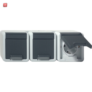 GIR78930 / Steckdose, grau, Aufputz AP, 3 Fach, IP44 / EAN 4010337789307