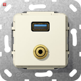 GIR568601 / USB 3.0 A M-Klinke Kpl. K-Peitsche Einsatz Cremeweiß / EAN 4010337462118