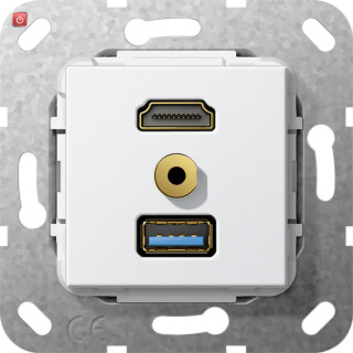 GIR568003 / HDMI USB 3.0 A M-Klinke Kpl. K-Peitsche Einsatz Reinweiß / EAN 4010337461913