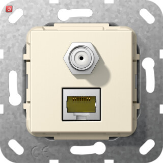 GIR569701 / MJ RJ45 Cat.6A 10 Gbit SAT-F-Buchse Kpl. Einsatz Cremeweiß / EAN 4010337463382
