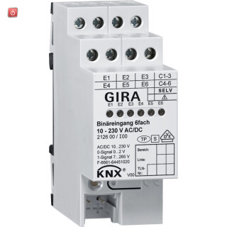 GIR212600 / Binäreing. 6f 10 - 230 V AC/DC KNX REG / EAN 4010337018834