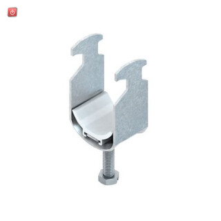 NIE4013339084708 / Hammerfuß-Bügelschelle, für 1 Kabel, Ø 22-26 mm, Schlitzweite 16-17 mm, Stahl, feuerverzinkt DIN EN ISO 1461, mit Kunststoffdruckwanne / EAN4013339084708