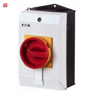 EATON / 207319 / Hauptschalter, P1, 32 A, Aufbau, 3-polig + N, NOT-AUS-Funktion, mit rotem Drehgriff und gelbem Sperrkranz, abschlieábar in 0-Stellung P1-32/I2/SVB/N / EAN4015082073190