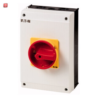 EATON / 207348 / Hauptschalter, P3, 63 A, Aufbau, 3-polig, 1 Schlieáer, 1 ™ffner, NOT-AUS-Funktion, mit rotem Drehgriff und gelbem Sperrkranz, abschlieábar in 0-Stellung P3-63/I4/SVB/HI11 / EAN4015082073480