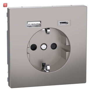 MERTEN / MEG2367-6050 / Schuko Steckdose mit USB Ladegerät, Nickelmetallic, System Design / 4042811221072