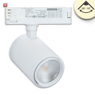 ISO116121 / 3-Phasen Schienen-Strahler fokussierbar, 42W, 20°-70°, weiß matt, 3000K, CRI92, dimmbar / EAN 9009377155178