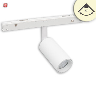 ISO116749 / Track48 Schienenstrahler weiß, 7W, 30°, UGR<19, 48V DC, 3000K, CRI90, DALI dimmbar / EAN 9009377166617