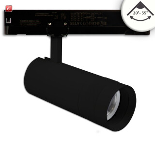 ISO115681 / 3-Phasen Schienen-Strahler fokussierbar, 24W, 20°-55°, schwarz matt, 4000K, dimmbar / EAN 9009377145995