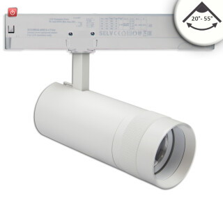 ISO115682 / 3-Phasen Schienen-Strahler fokussierbar, 24W, 20°-55°, weiß matt, 4000K, dimmbar / EAN 9009377146008